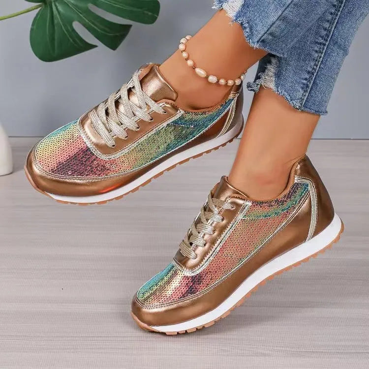 Women's thick-soled casual sneakers in black with square toe and PU leather upper