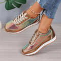 Women's thick-soled casual sneakers in black with square toe and PU leather upper