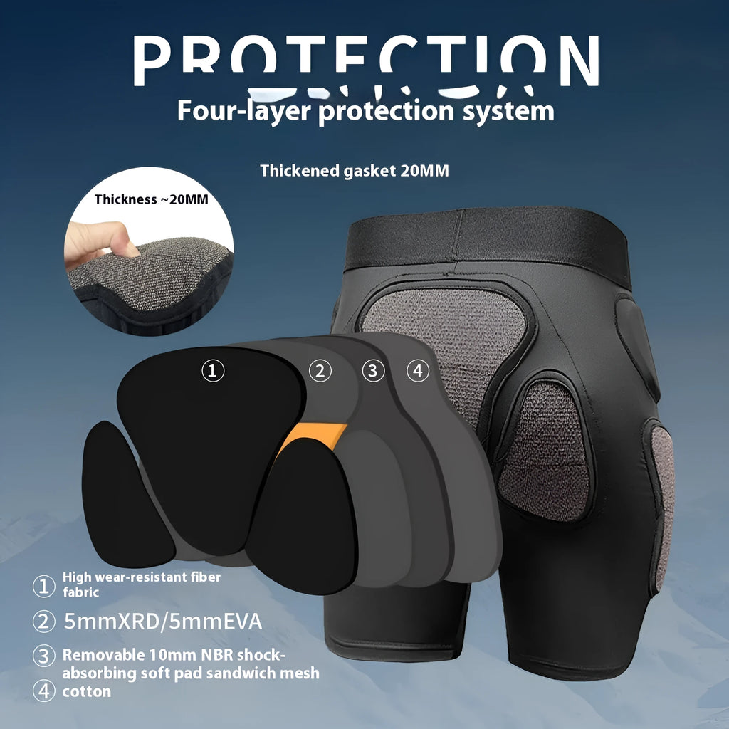 X-ray diffraction skiing protective hip pad and knee pad set for anti-fall safety.