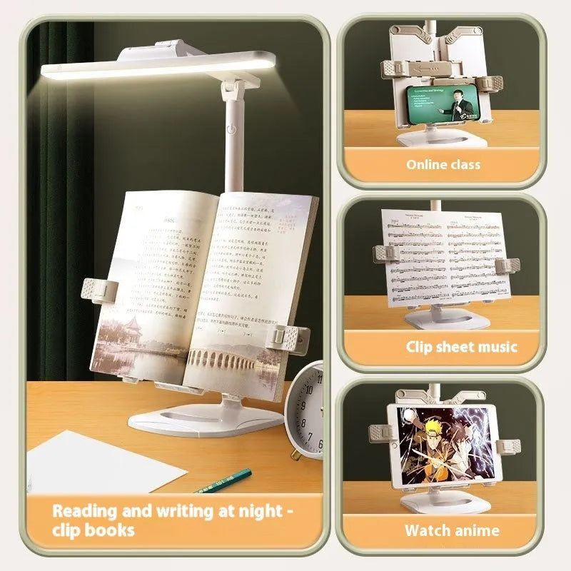 Adjustable desk lamp with three light temperature settings on a bookshelf