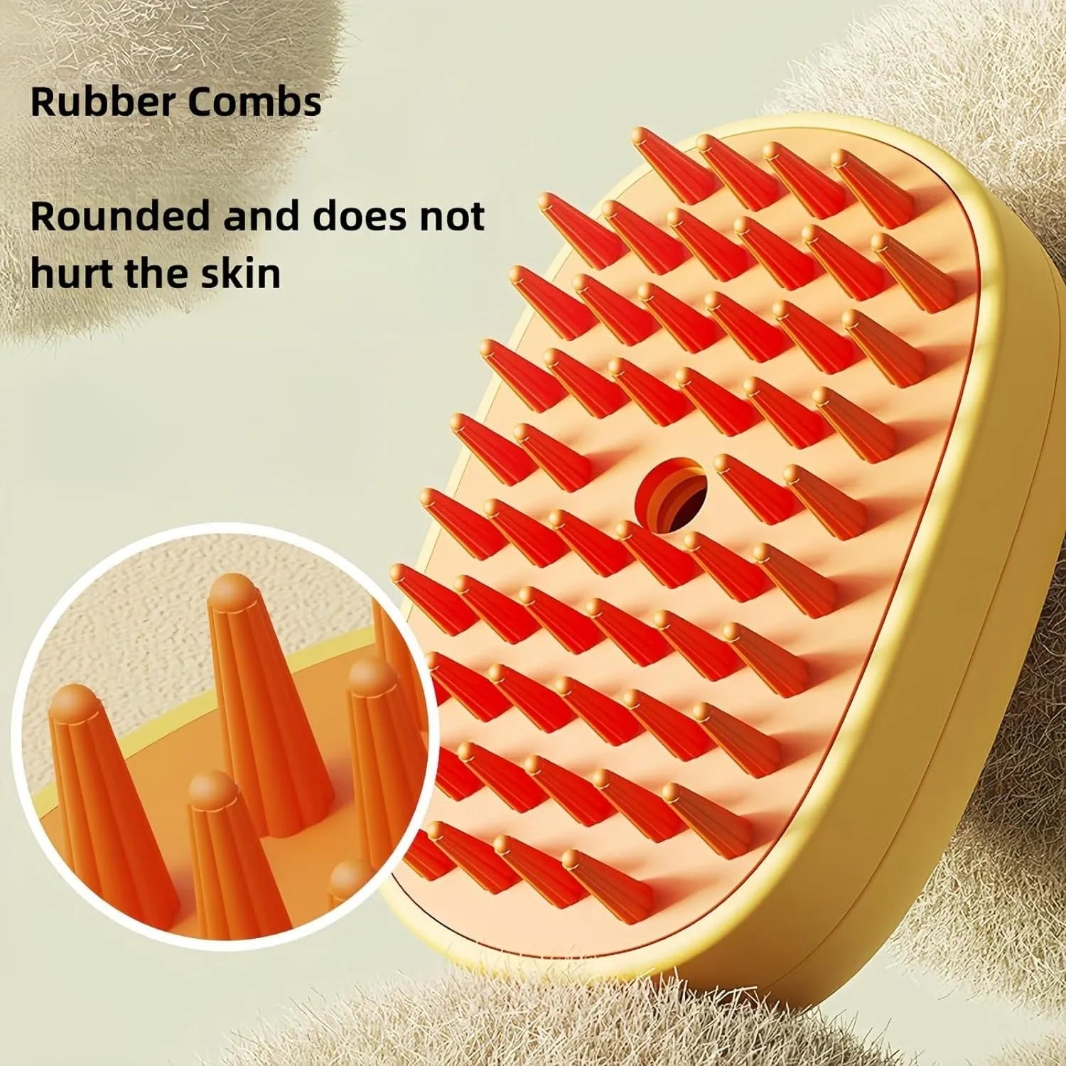White rechargeable pet steam brush with rubber comb teeth and water tank