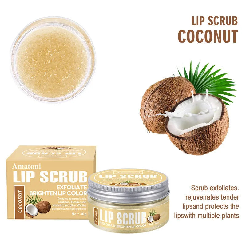 Amatoni fruit flavour lip scrub cream in 30g pot with exfoliating moisturising nourishing care