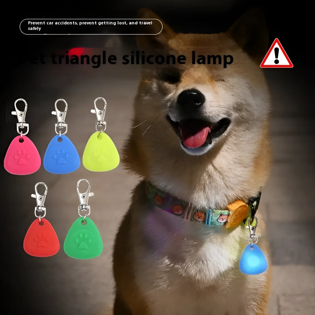 Silicone triangle-shaped light-up pendant ornament for pet collars in assorted colours