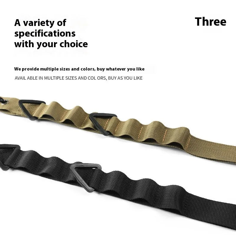 Black multifunctional hanging rope storage belt extended to show its 130 cm length