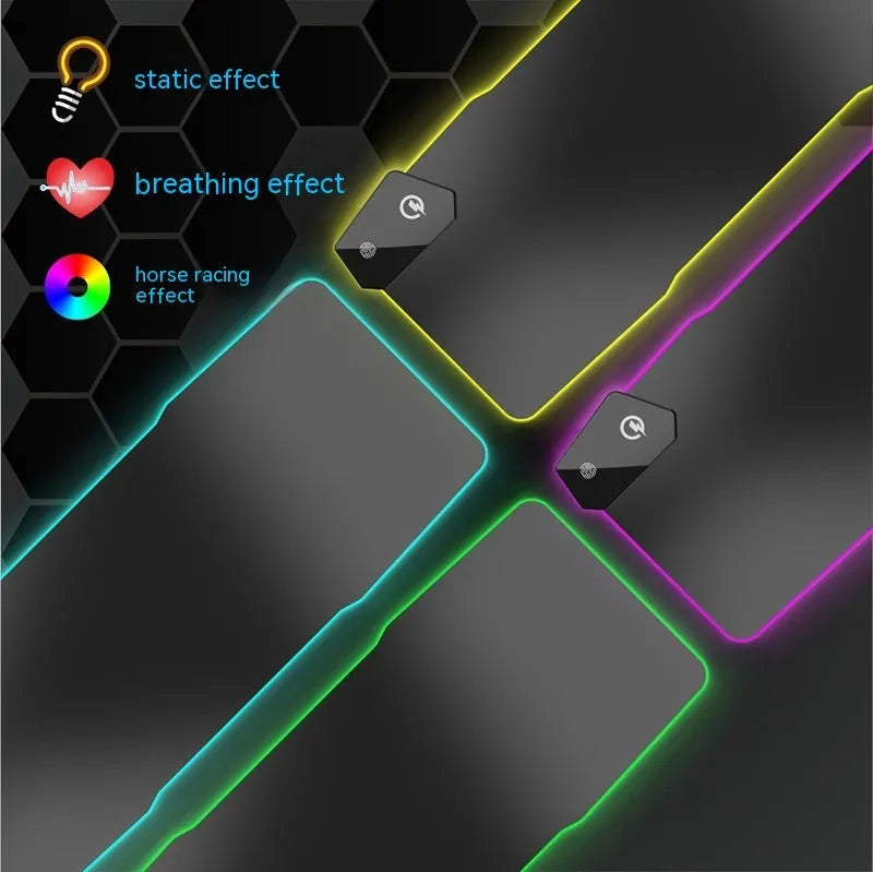 Black gaming mouse mat with luminous TYPC interface showing 300x800mm dimensions