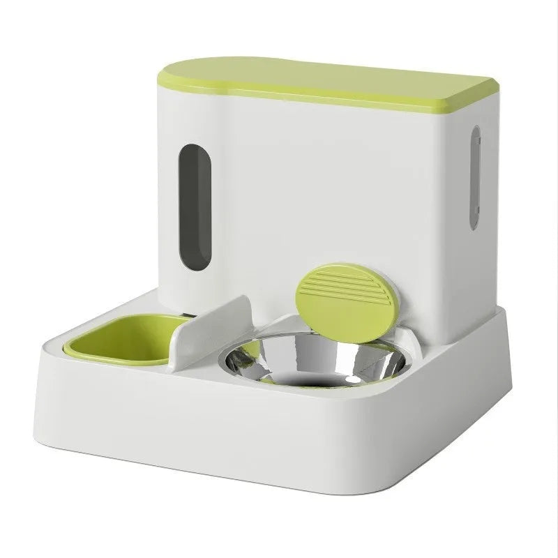 Cat automatic pet feeder with integrated double bowl water dispenser system