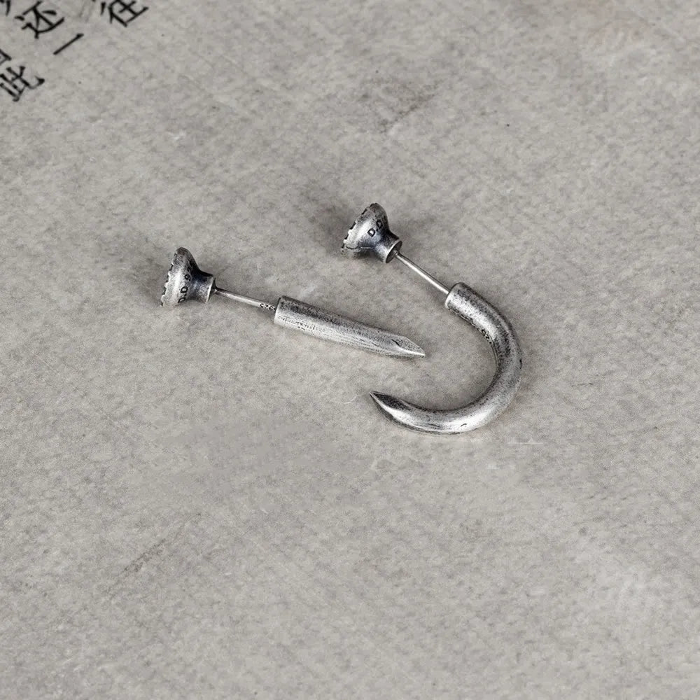 S925 sterling silver nail stud earrings in straight or curved punk design
