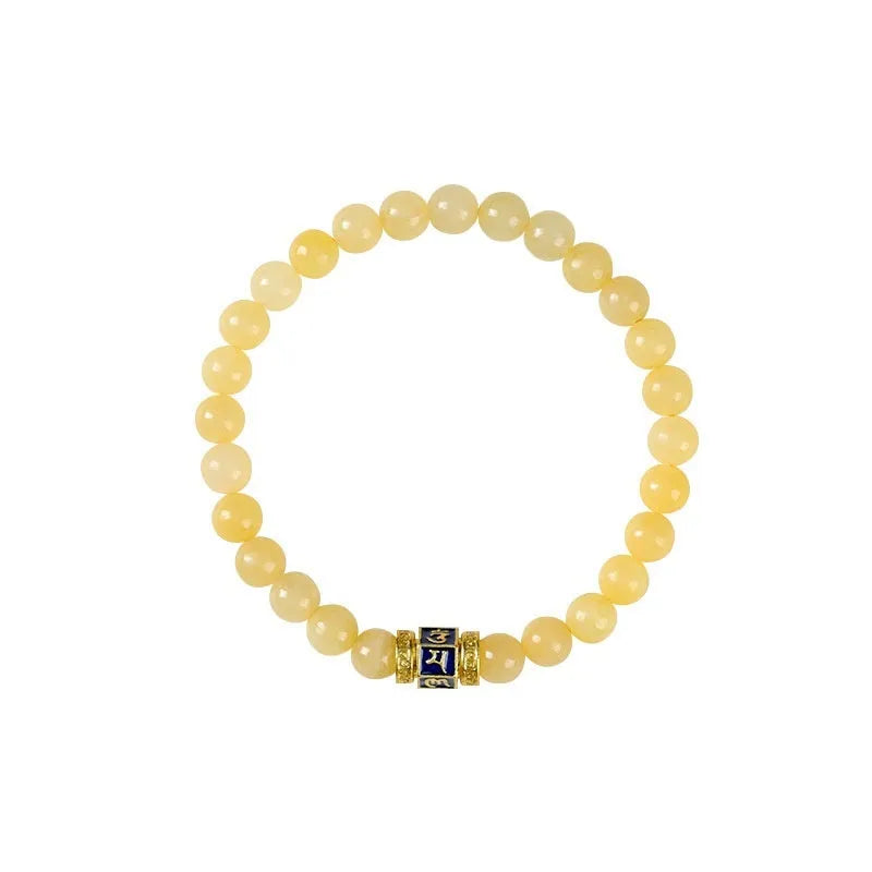 Hand-woven women's topaz bracelet with 6mm lucky barrel beads and square sugar jade beads in yellow jade colour