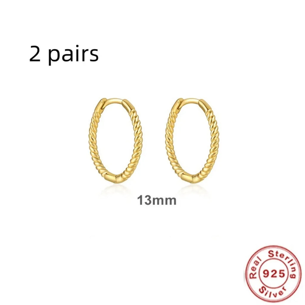 Twisted string round ring earrings in sterling silver with gold plating