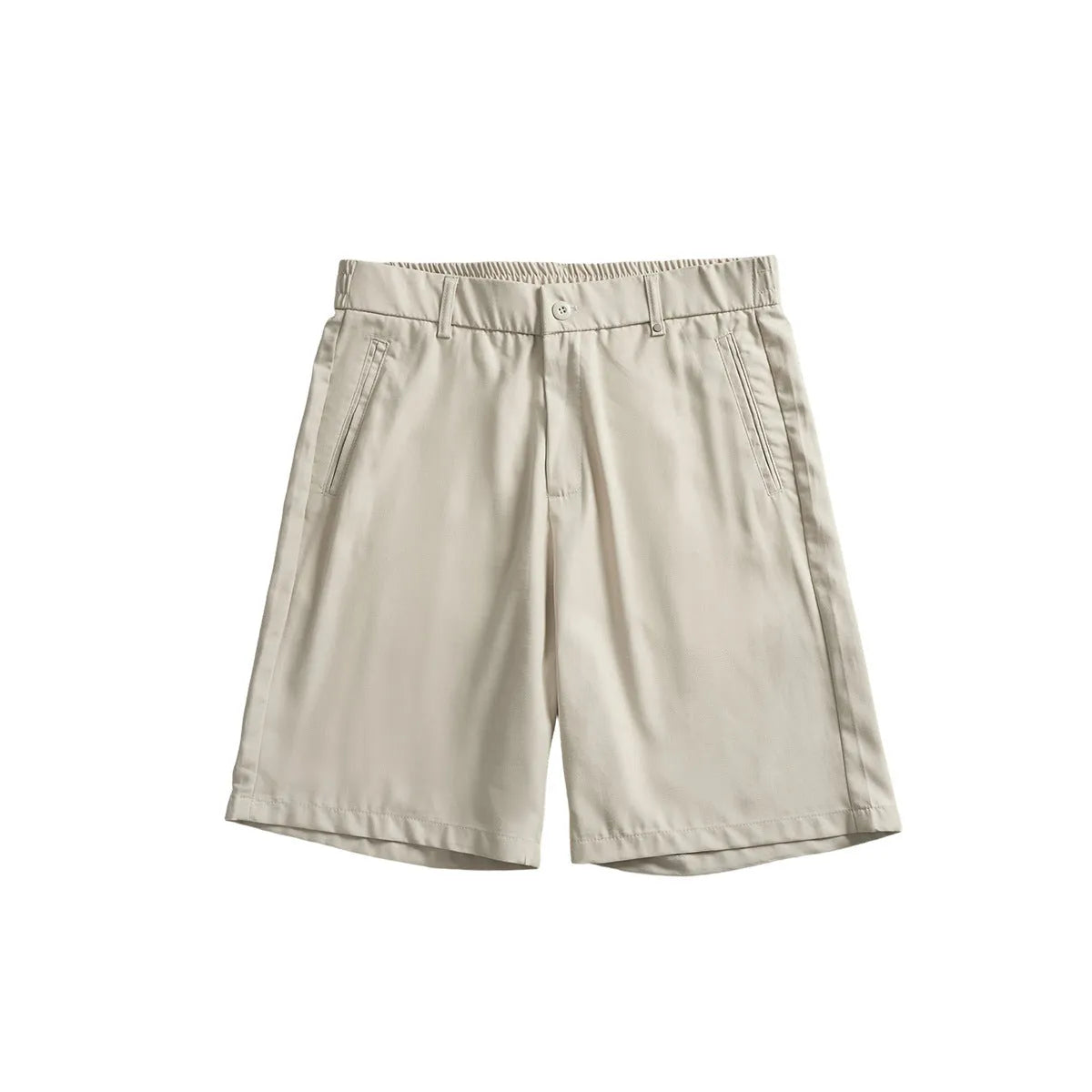 Men's lyocell casual shorts in loose summer style showing apricot, dark grey and black colour options