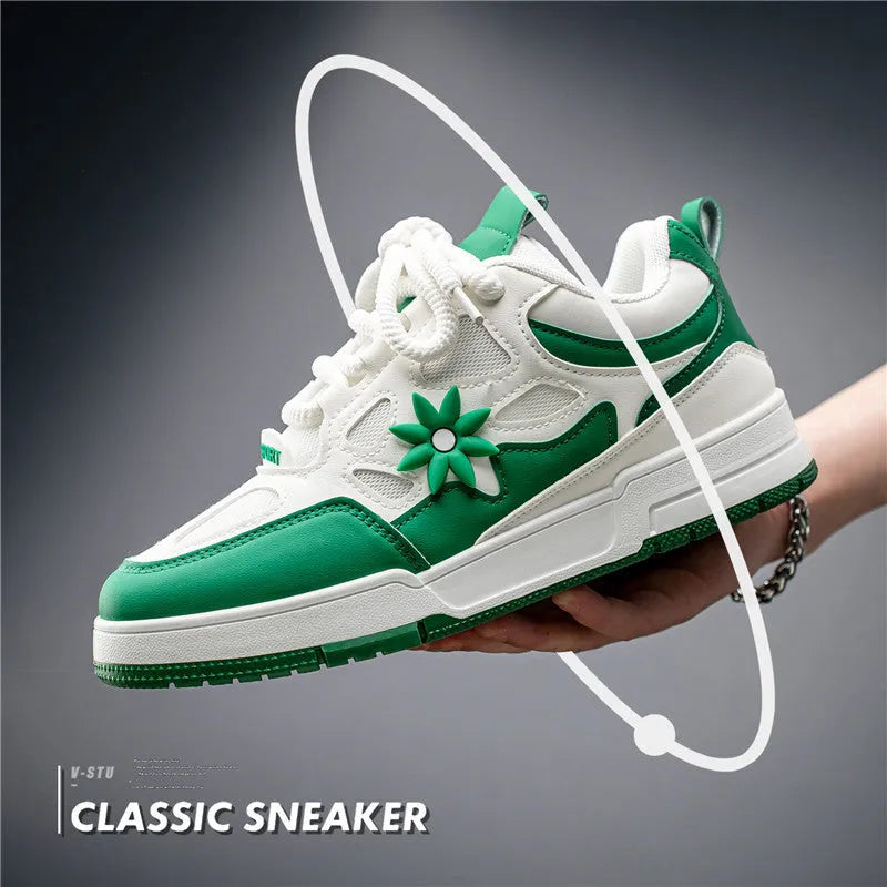 Men's Korean style bread shoes in black with belt decoration, flat heel, and low-top lace-up design