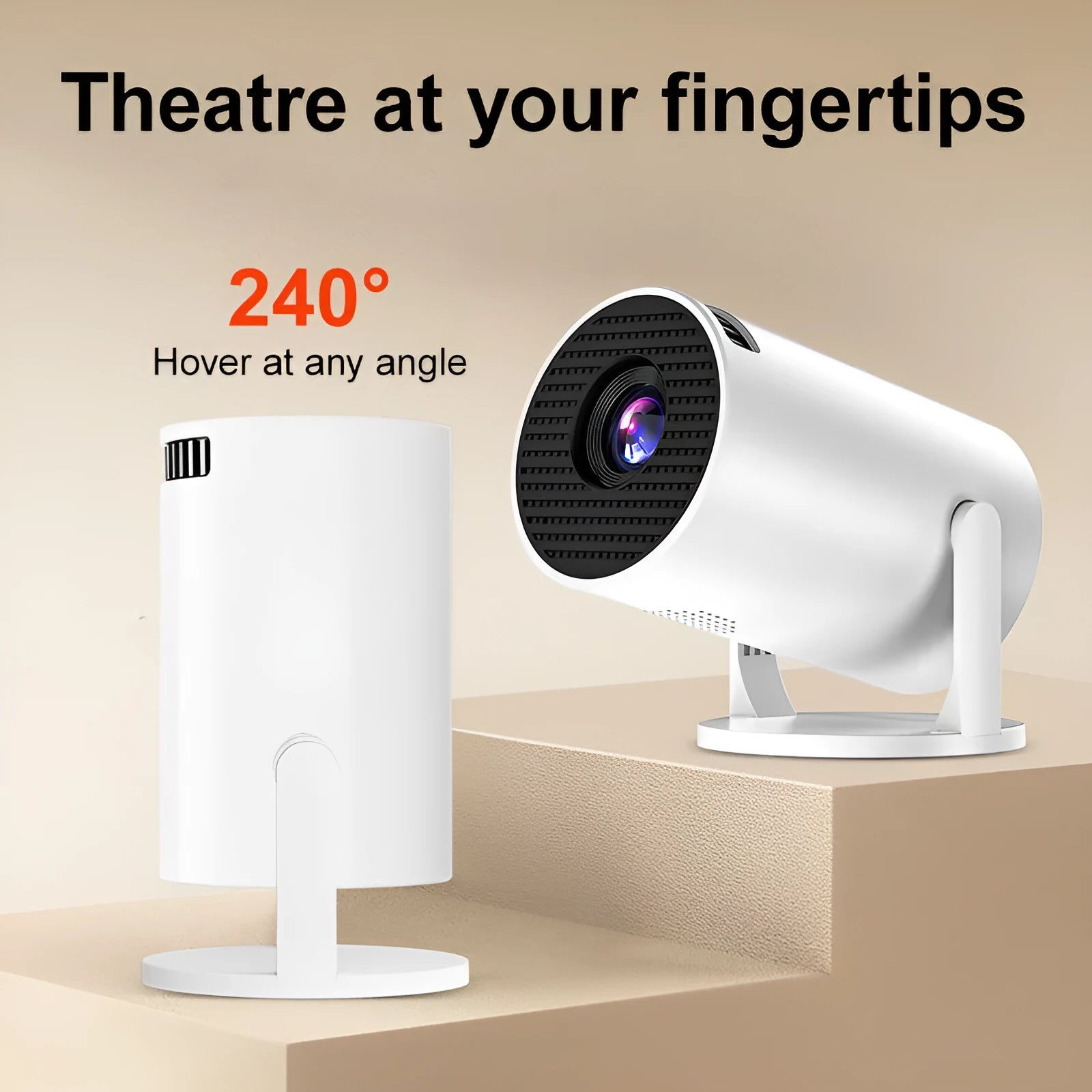 White mini wireless portable HD projector with 1080p resolution for home use