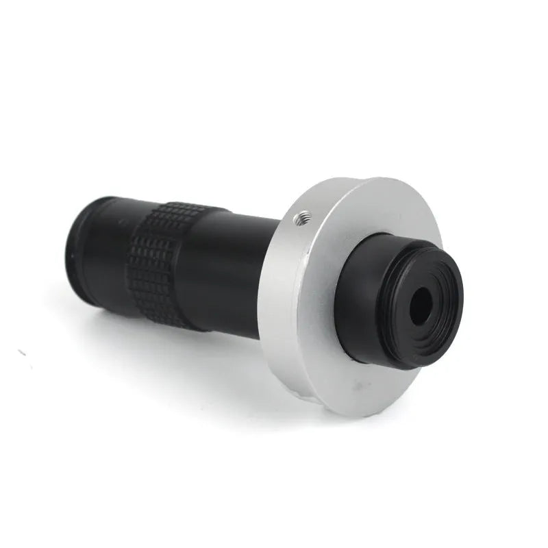 Black anodised aluminium industrial camera monocular lens for machine vision with 130x magnification range