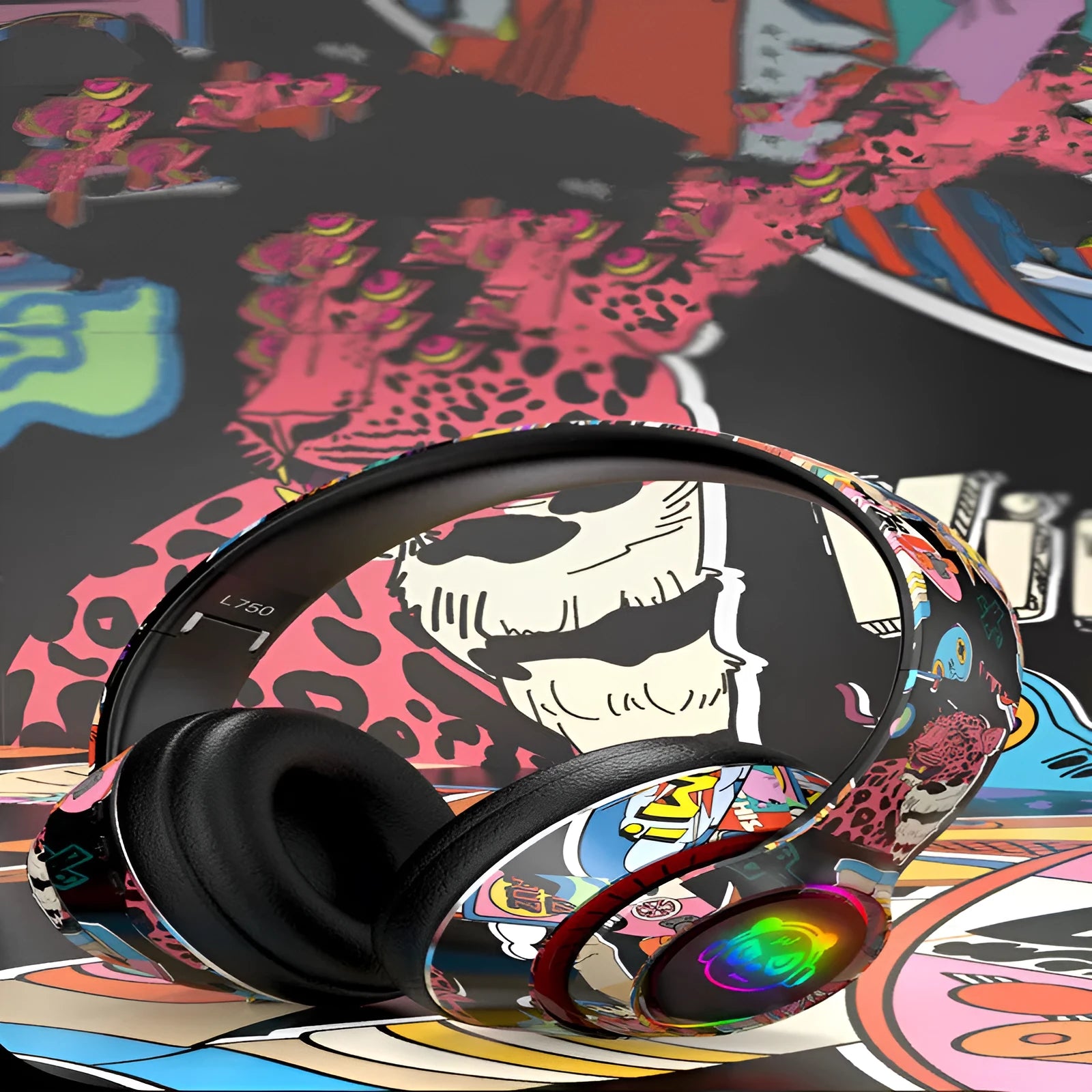 Graffiti wireless Bluetooth headset in black colour on a white background