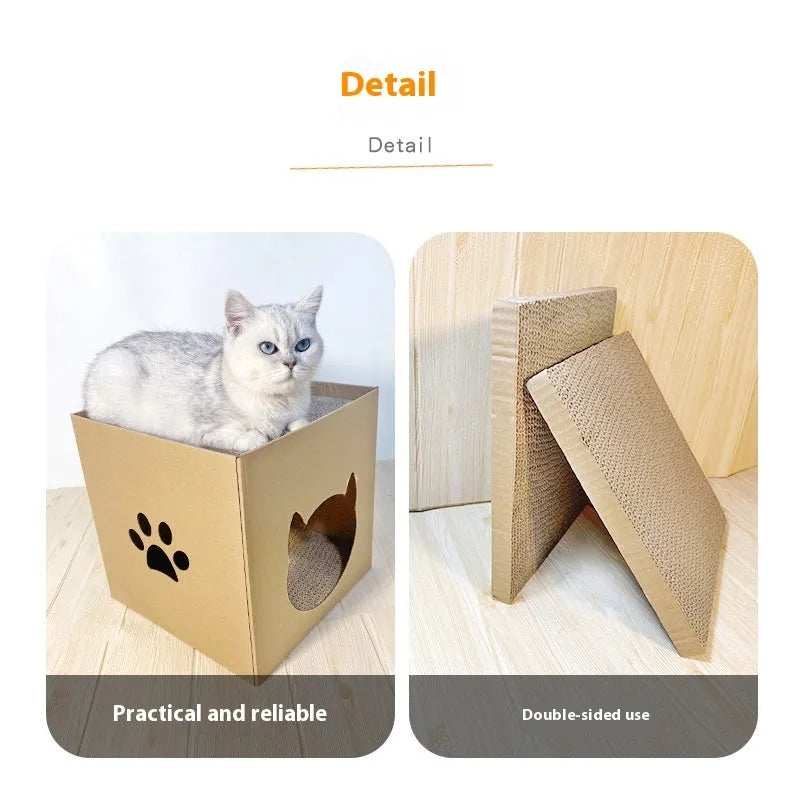 Vertical cat scratch board with corrugated paper surface and pet milk carton design