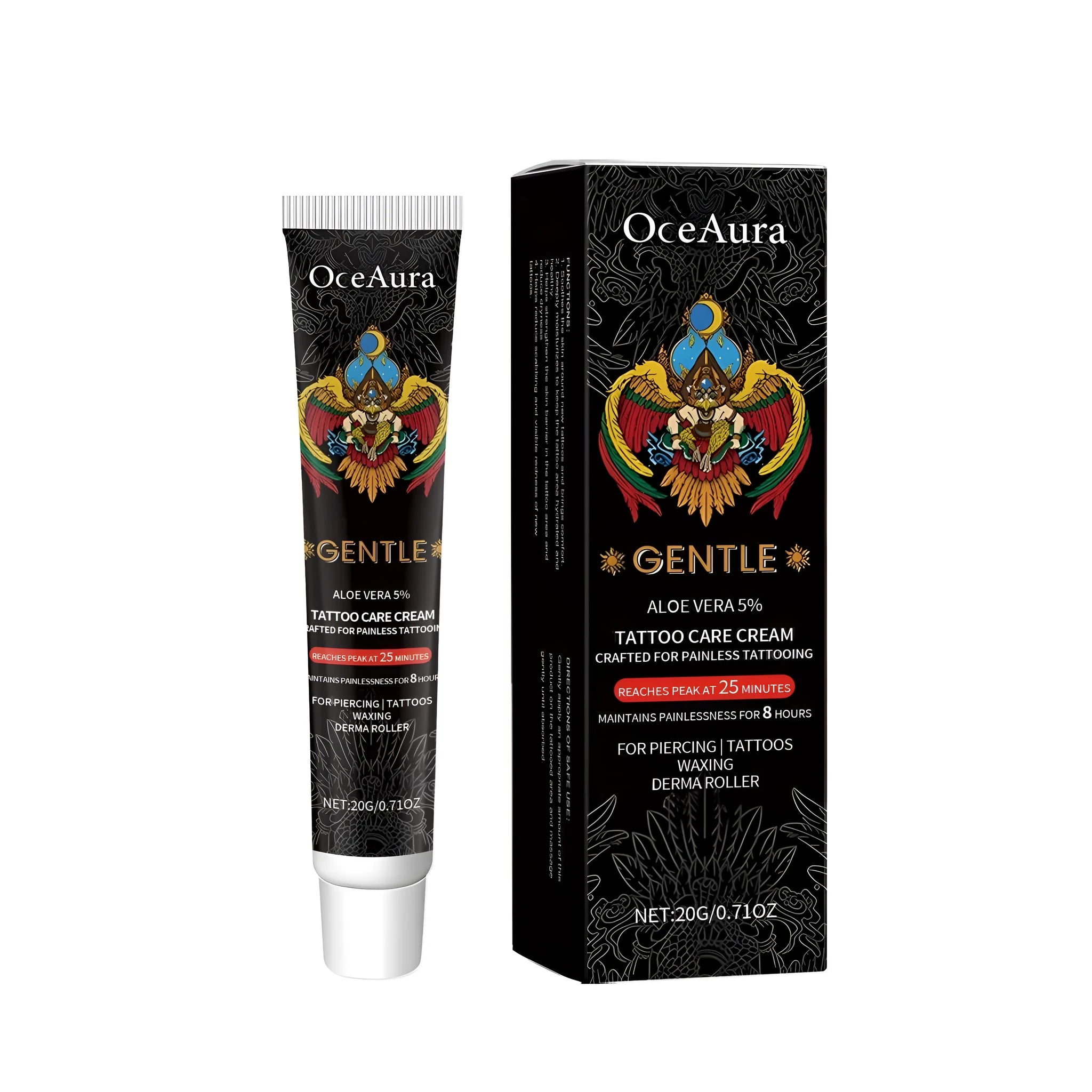 20g tube of tattoo aftercare cream with aloe vera and glycerin.