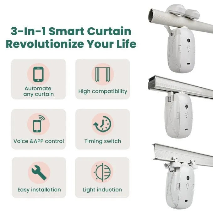 Bluetooth electric curtain controller for Roman rod and TU track systems with remote control and smart home connectivity