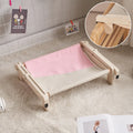 Solid wood pet bed with removable cover in grey plaid pattern for dogs and cats