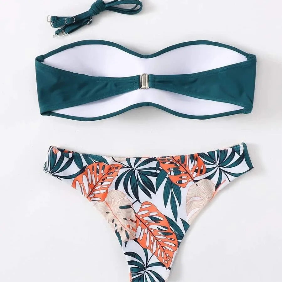 Two-piece bikini swimsuit with hard push up cups in briefs style, shown in available colours.