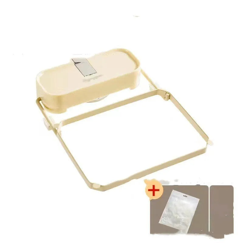 Dark green gold kitchen sink filter rack with suction cups and disposable mesh screen.