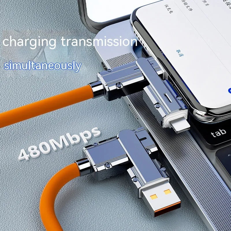 Orange fast charge mobile phone cable with zinc alloy connectors showing 1 metre length