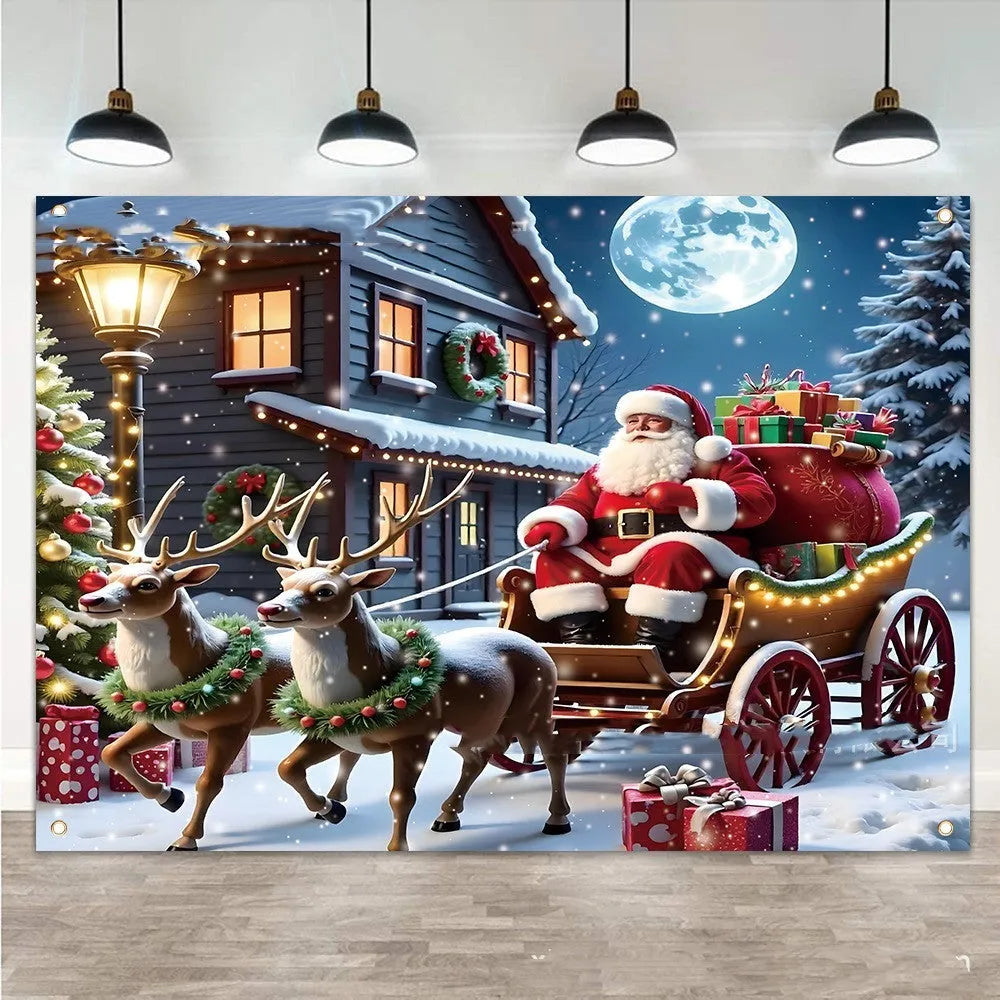 Large red Santa Claus Christmas banner measuring 210 cm wide by 150 cm high