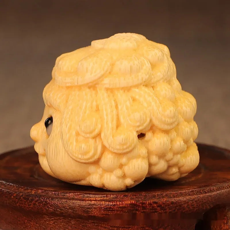 Solid bamboo carving golden toad Princess ornament in cute style for home decor.