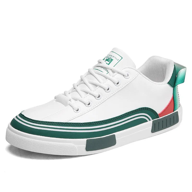 Men's beige and white-green canvas casual shoes with mesh section detail and flat round toe