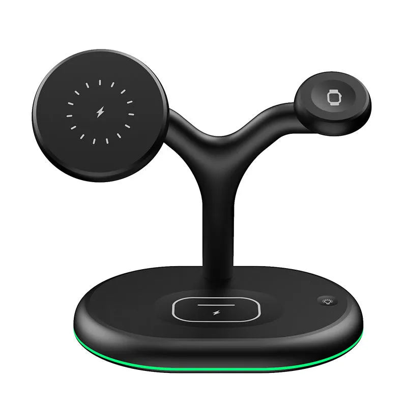 Black vertical magnetic wireless charging stand with 15W fast charge and TYPE-C cable