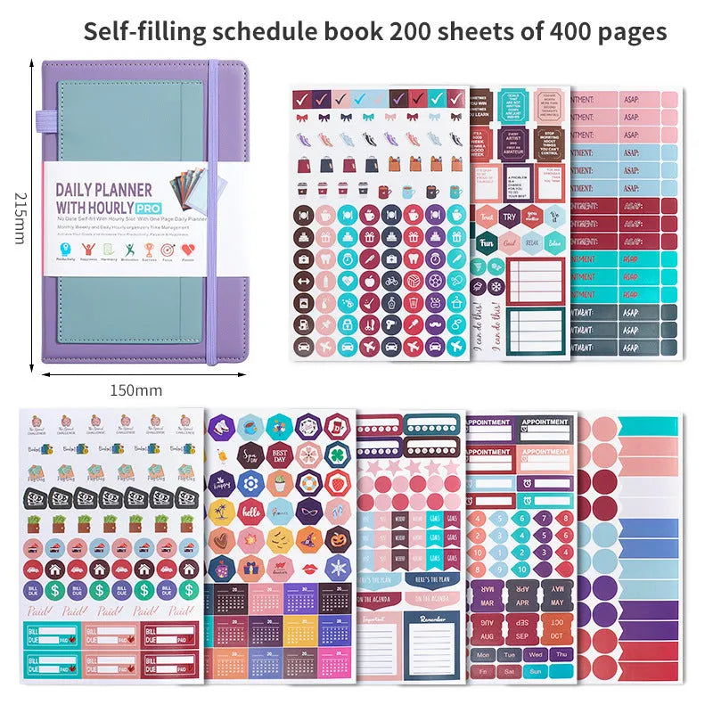 No-date notebook with PU leather cover and strap closure in choice of six colours with optional planning stickers