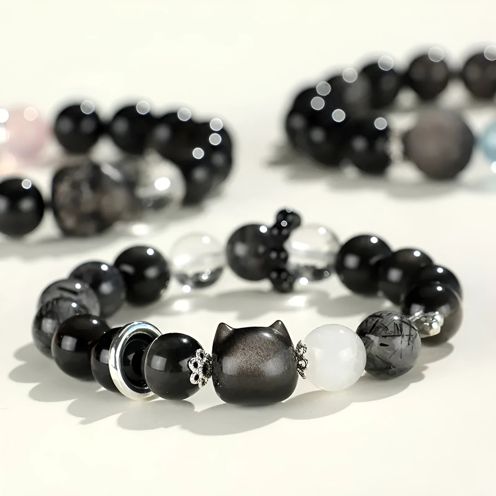 Silver Stone crystal beaded bracelet with electroplated finish and mixed crystal elements