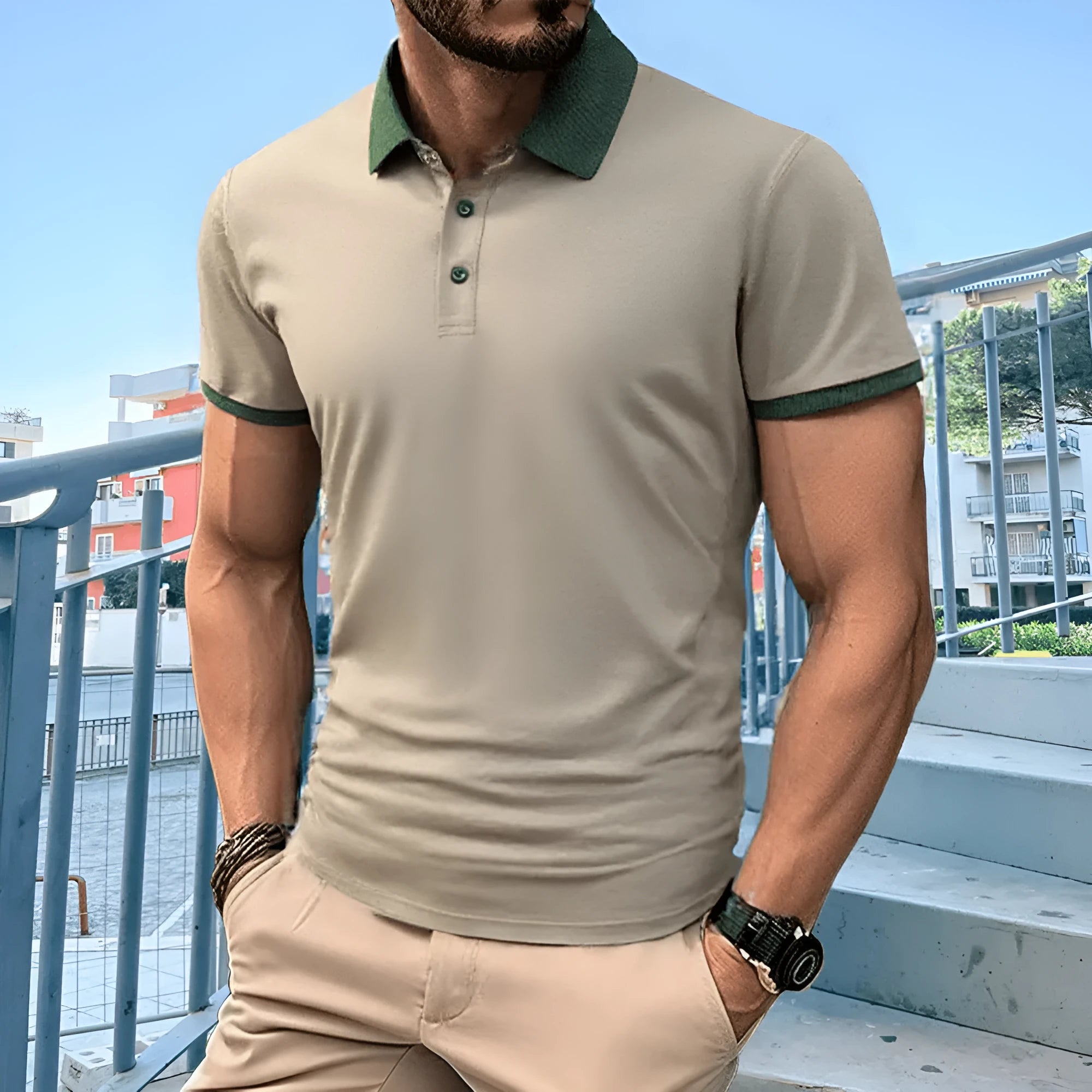 Men's short sleeve polo shirt with flocking print in ice silk fabric available in multiple colours
