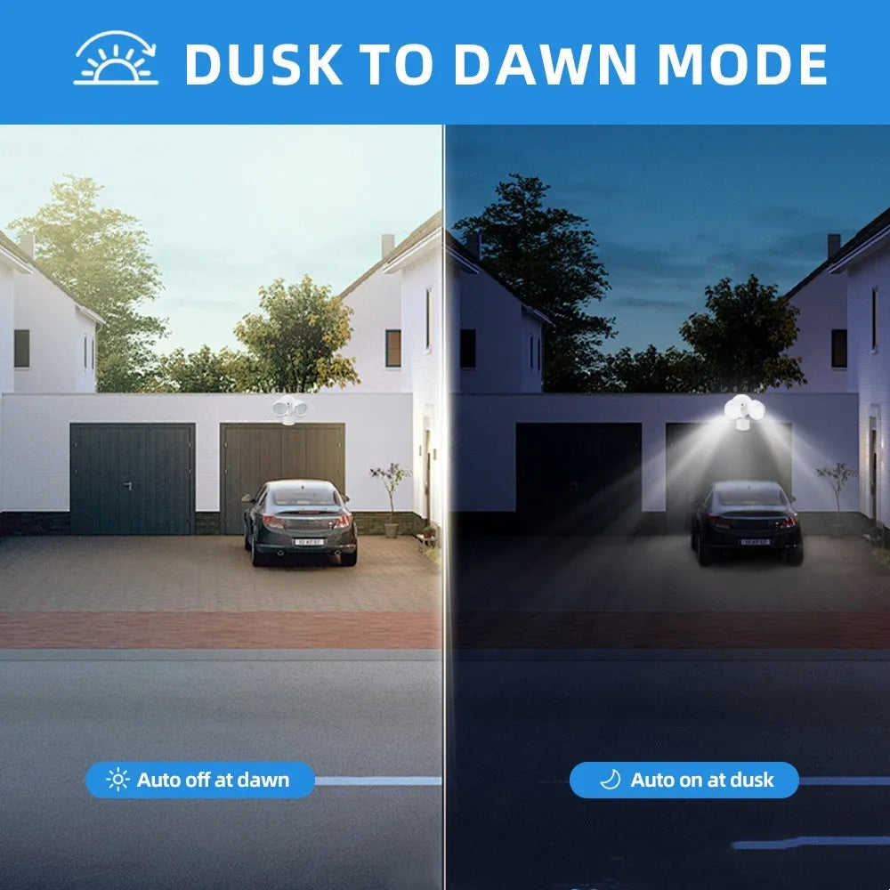 White LED human body induction security flood light with infrared sensor for courtyard and garage installation