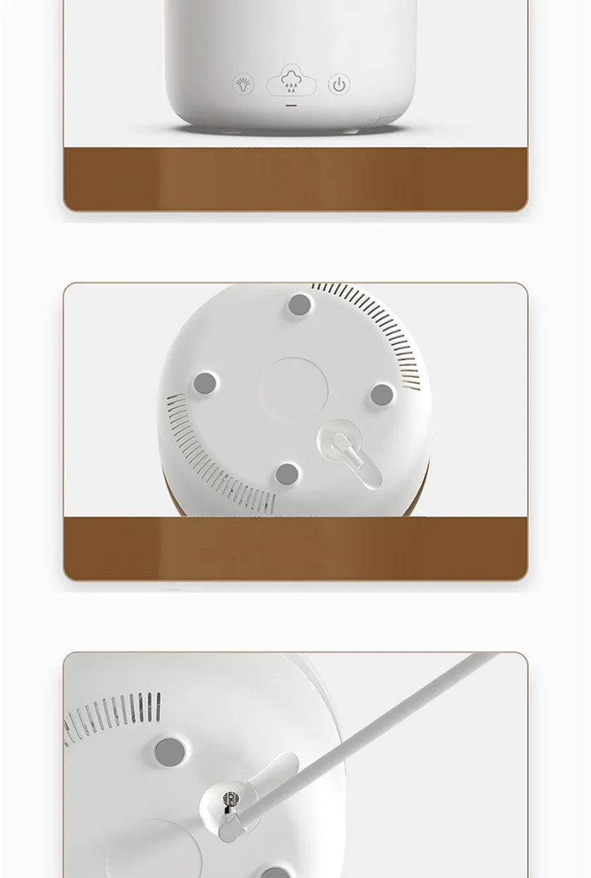 White Cloud Rain USB air humidifier and essential oil diffuser with colourful LED lights on