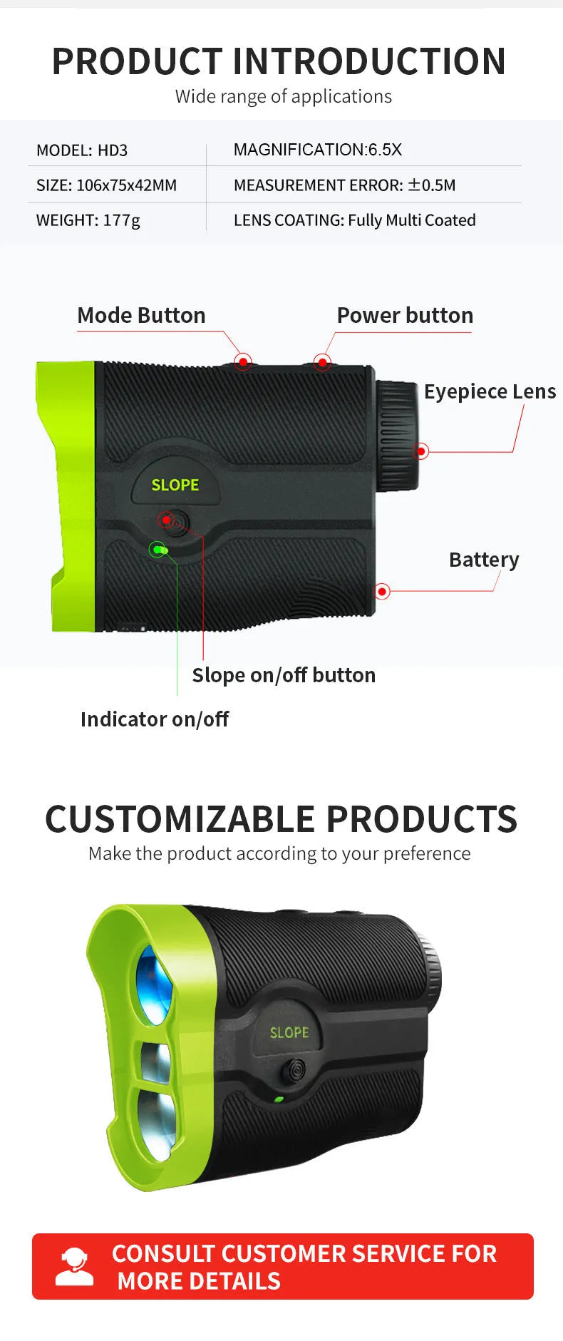 H3D-1000M laser rangefinder telescope ABS construction infrared outdoor distance measurement 0-1000m