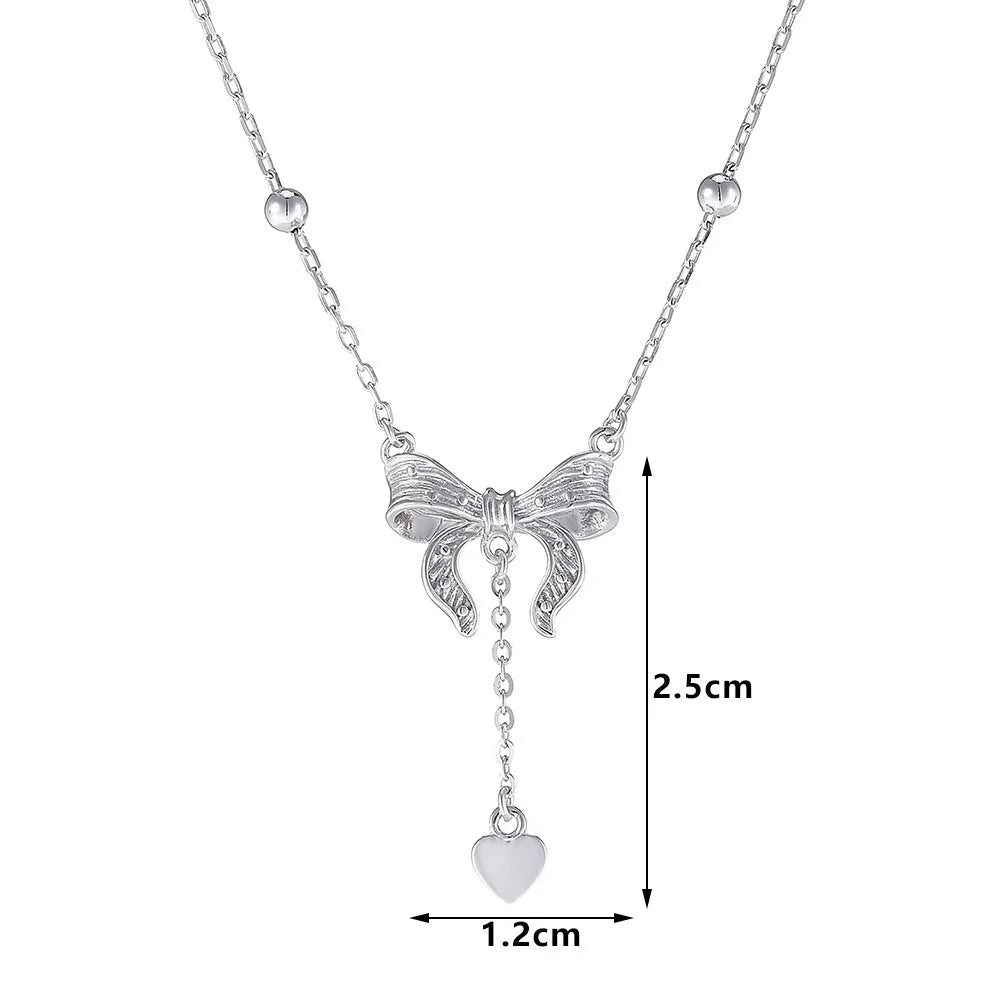 S925 sterling silver butterfly heart clavicle necklace with adjustable 40-45cm O-ring chain