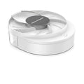 Black and white electric fly trap with USB cable and bait, showing the fly cage.
