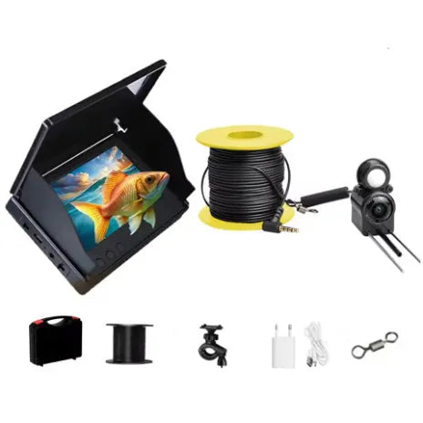 Underwater fish finder HD camera with 4.3-inch screen, 8 LED lights, and a choice of 15, 20, or 30-metre cable.