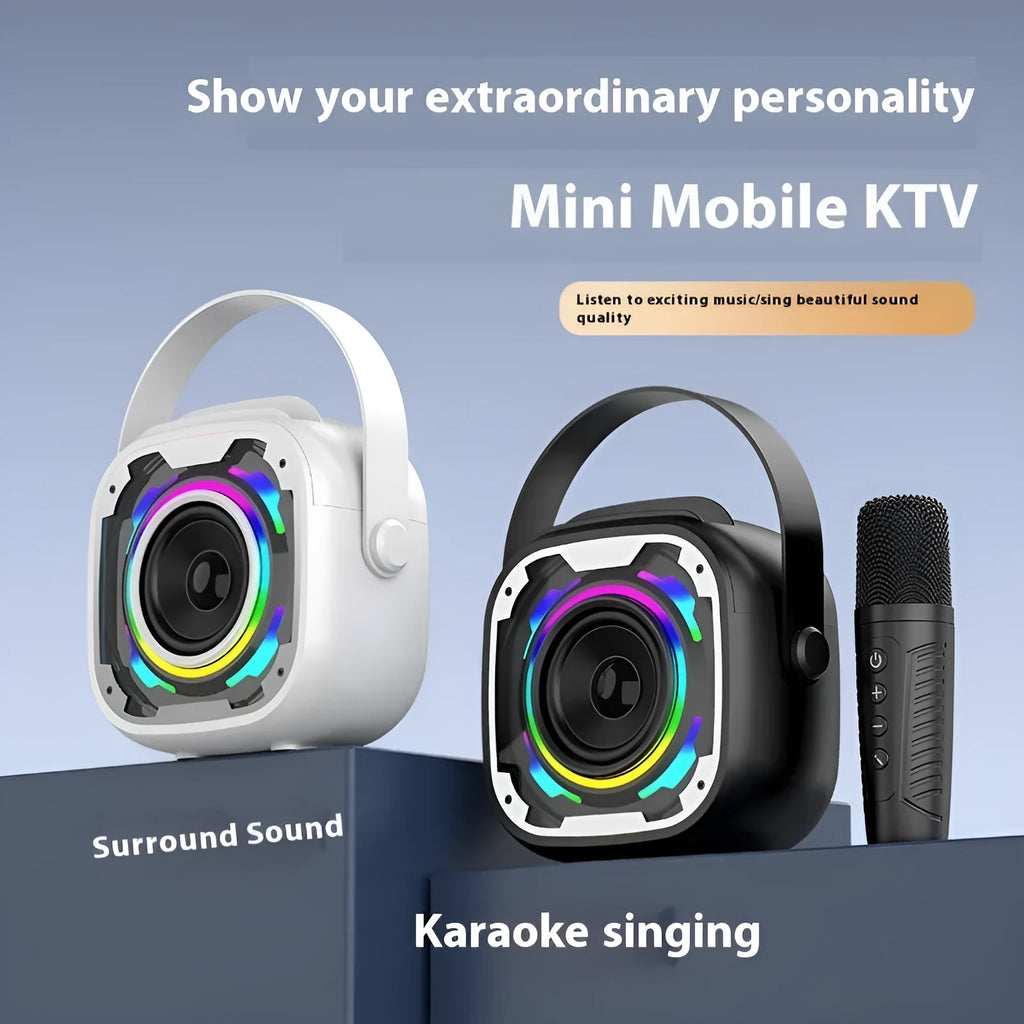 Portable wireless Bluetooth karaoke speaker with integrated microphone in V11 colours