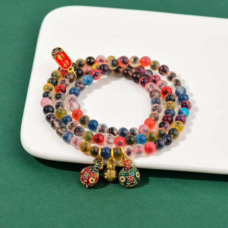 Dzogchen unisex agate bracelet with grey coloured glaze on wrist
