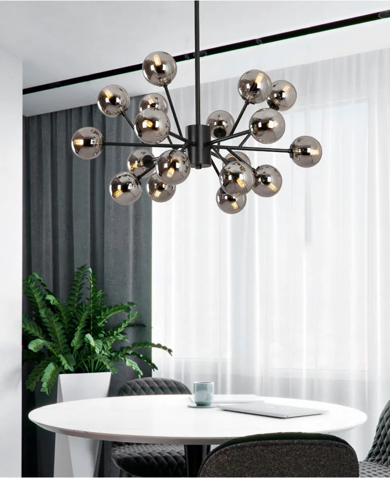 Brass LED glass chandelier with iron frame, 128cm diameter, E14 warm light, for living room