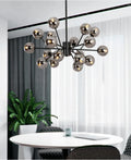 Brass LED glass chandelier with iron frame, 128cm diameter, E14 warm light, for living room
