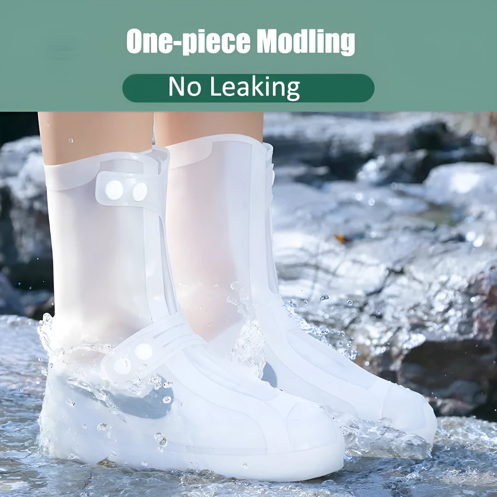 Women's white PVC high top reusable shoe covers for rainy day outdoor protection