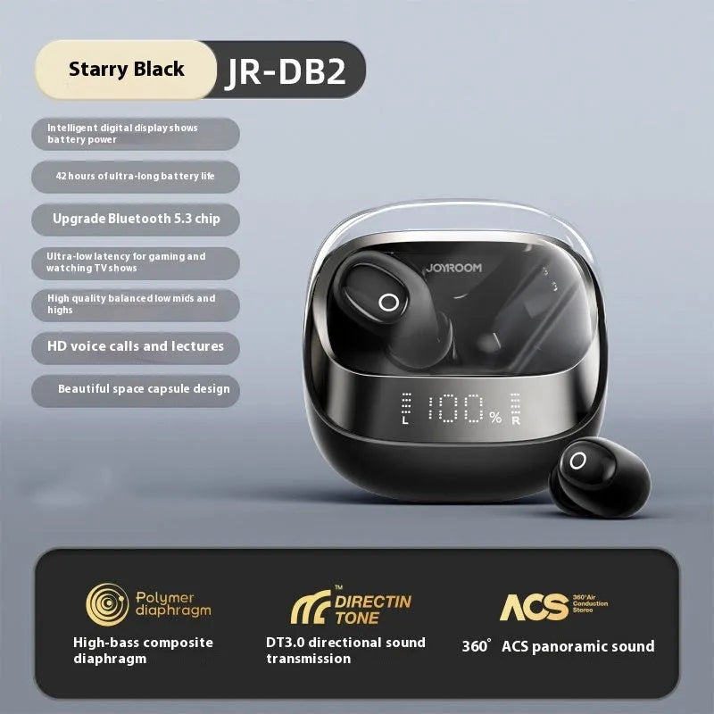 Wireless Bluetooth earbuds in charging case with dawn white and starry sky black colour options