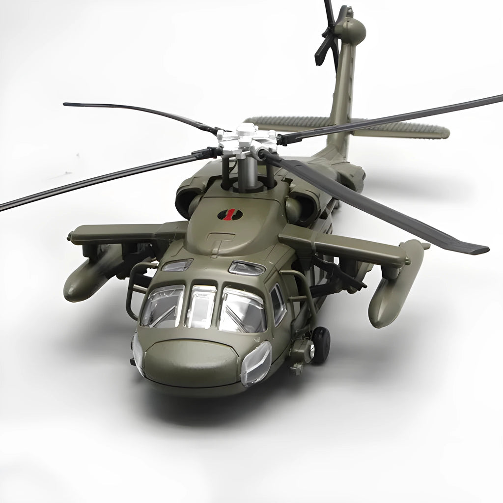 Black Hawk gunship alloy military model helicopter in green colour with flash feature