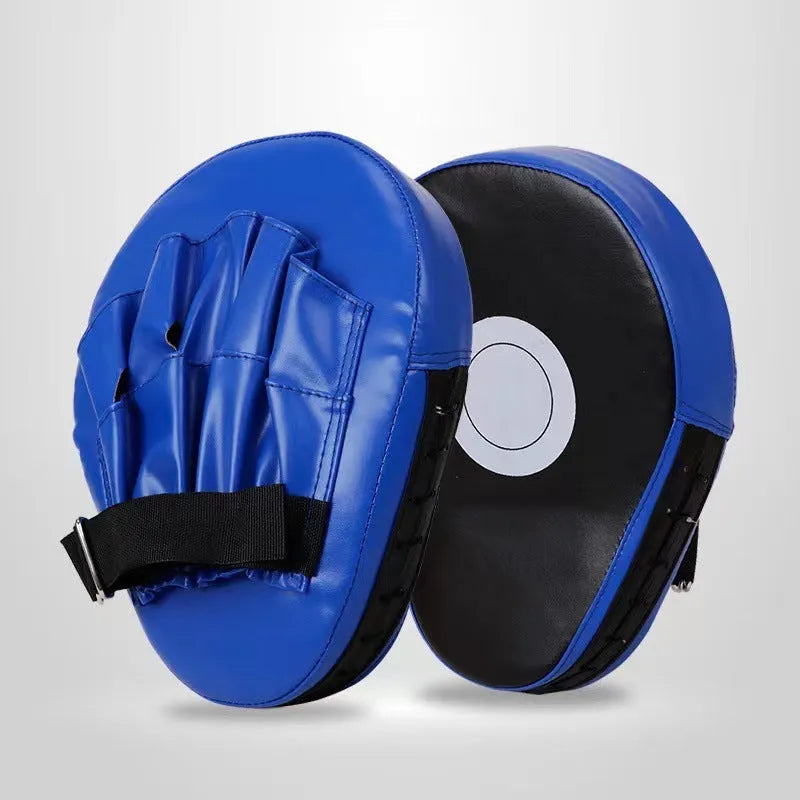Boxing punch mitts and target pads for Sanda and Muay Thai training, available in curved or flat designs with multiple colour options.