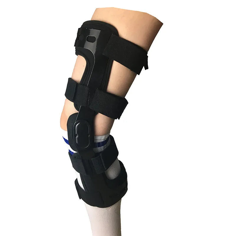 Black anterior ligament knee pad supporter showing multi-material construction and sizing options