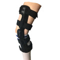 Black anterior ligament knee pad supporter showing multi-material construction and sizing options