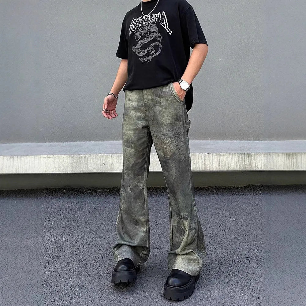 Men's straight leg jeans with a digital camouflage print in picture colour.