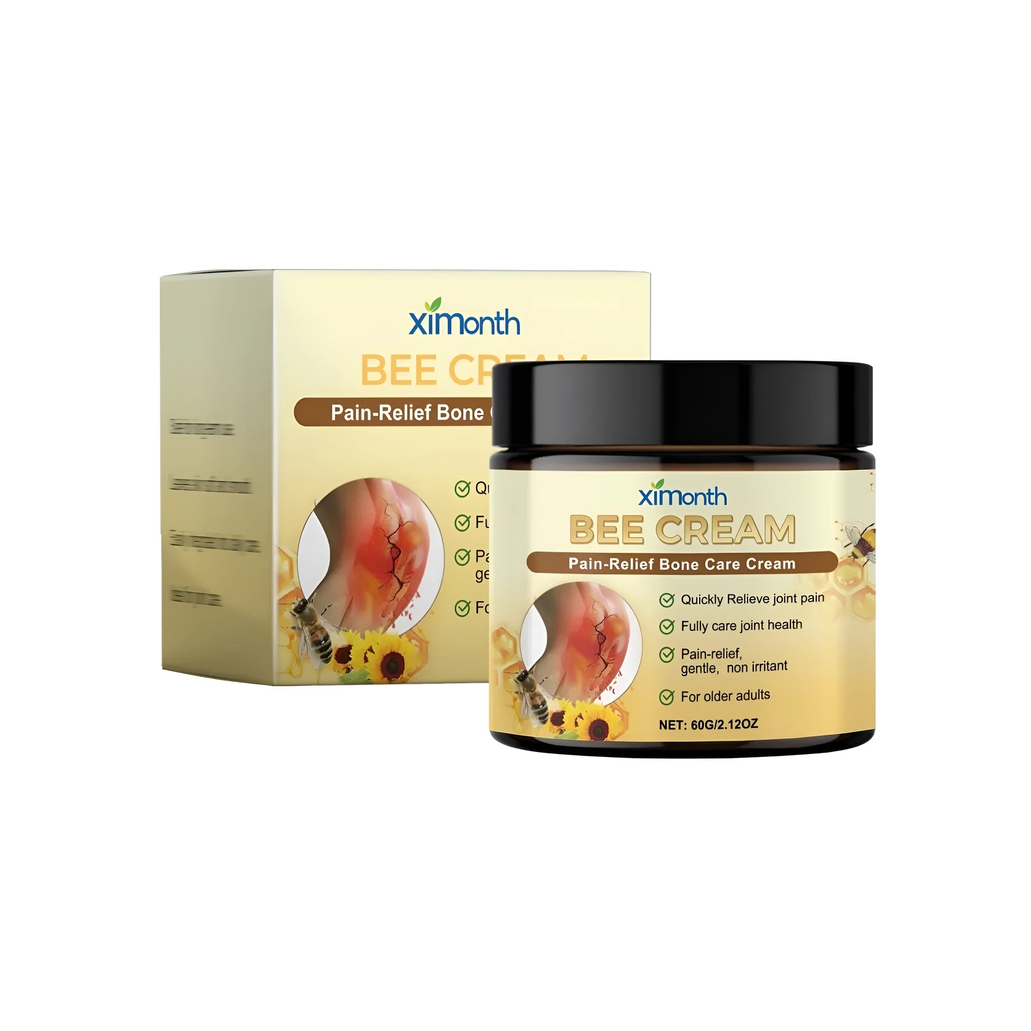 60g pot of pain-relief bone care cream with bee venom, arnica, and glucosamine.